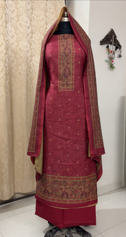 Nazaakat Toosh Pashmina Suit with Matching Stole- Rani Pink