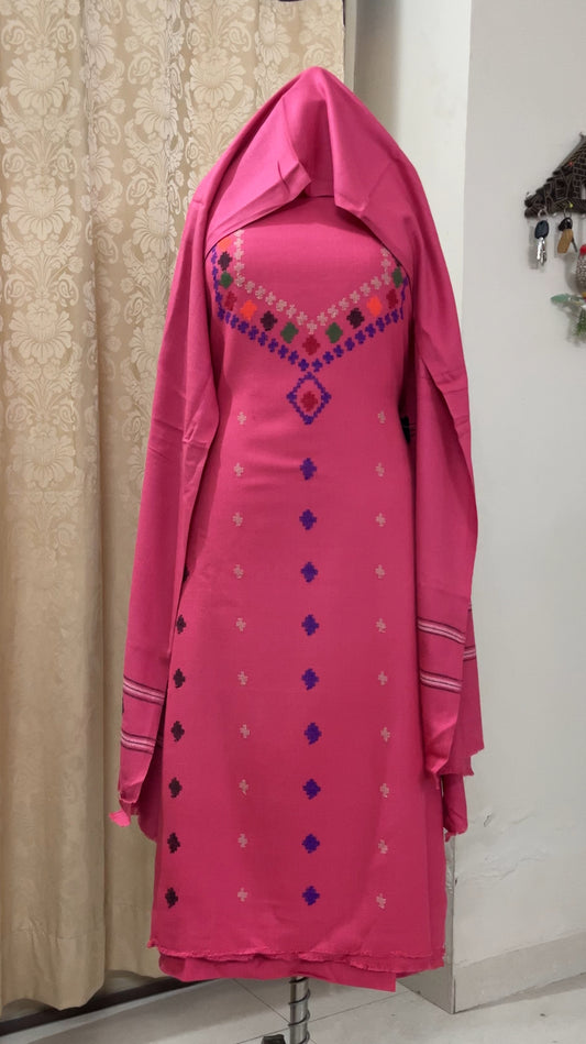 Heritage Kullvi Baby Pink Acrylic Wool Suit with Matching Stole