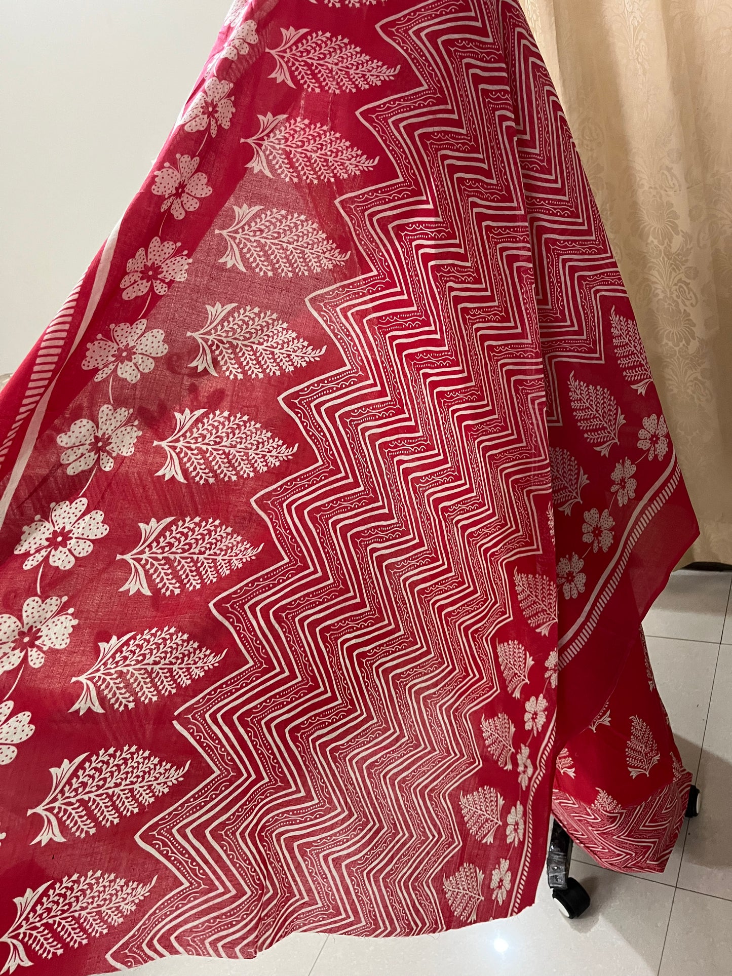 Subah Pure Cotton Suit Set with Sequin Handwork & Lace- Red