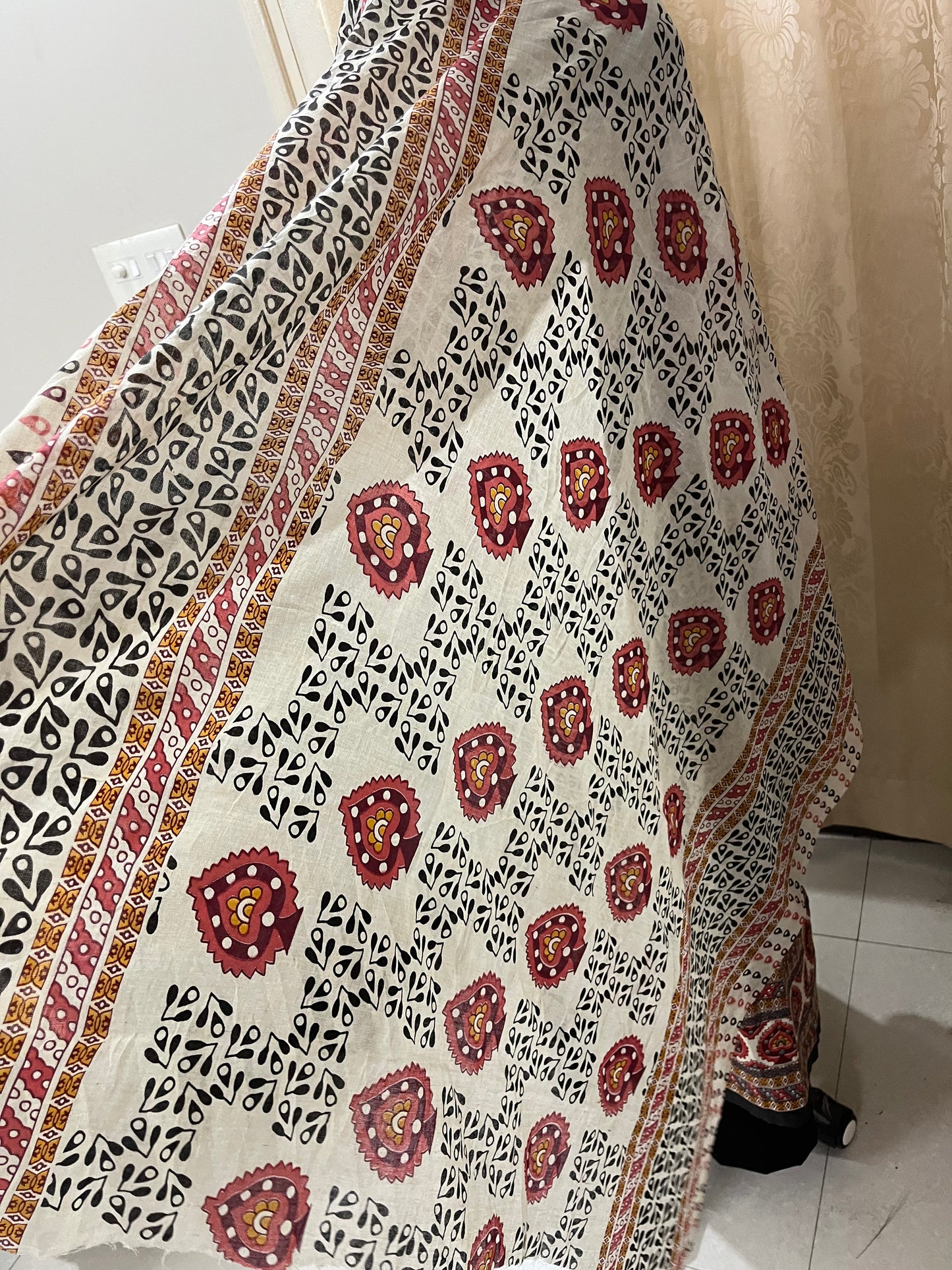 Ajrakh Print Pure Cotton Suit Set with Knot & Mirror Work