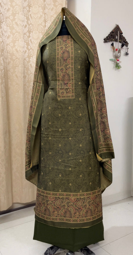 Nazaakat Toosh Pashmina Suit with Matching Stole- Mehndi Green