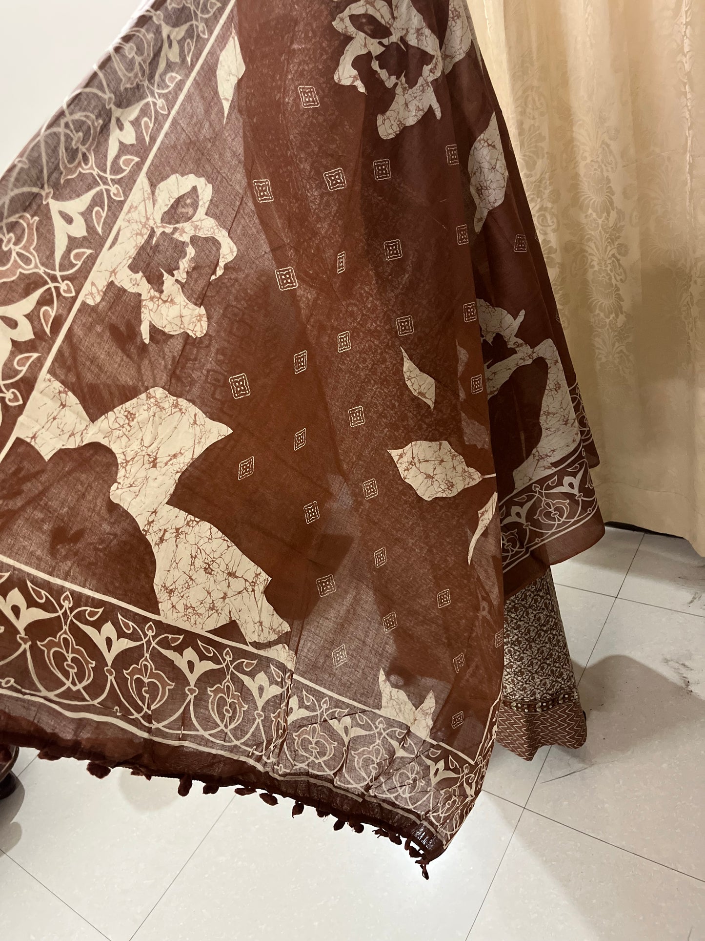 Sukoon Pure Cotton Suit Set with Embroidered Neck Patch - Coco Brown