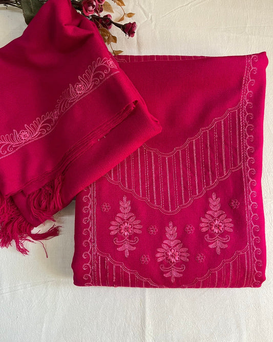 Gulabi Pink Acrylic Wool Embroidered Suit with Matching Stole