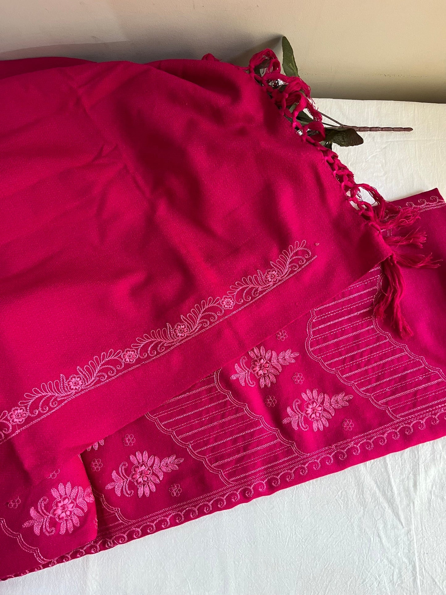 Gulabi Pink Acrylic Wool Embroidered Suit with Matching Stole