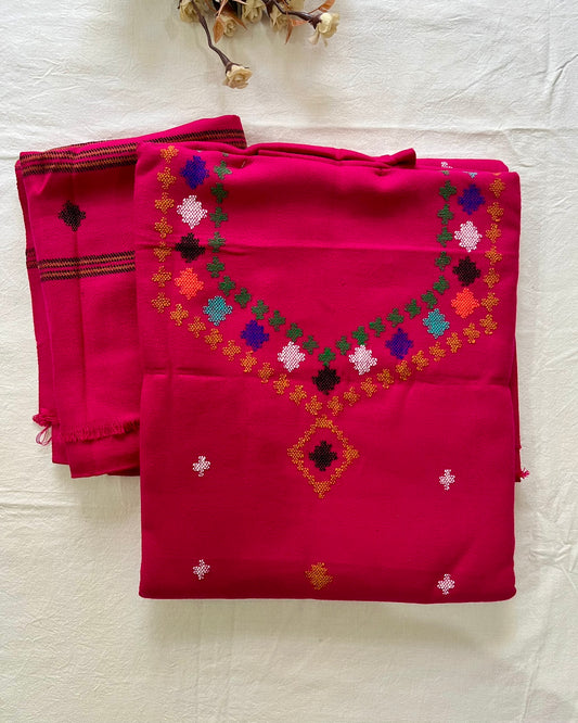 Heritage Kullvi Woolen Suit with Printed Stole in Magenta