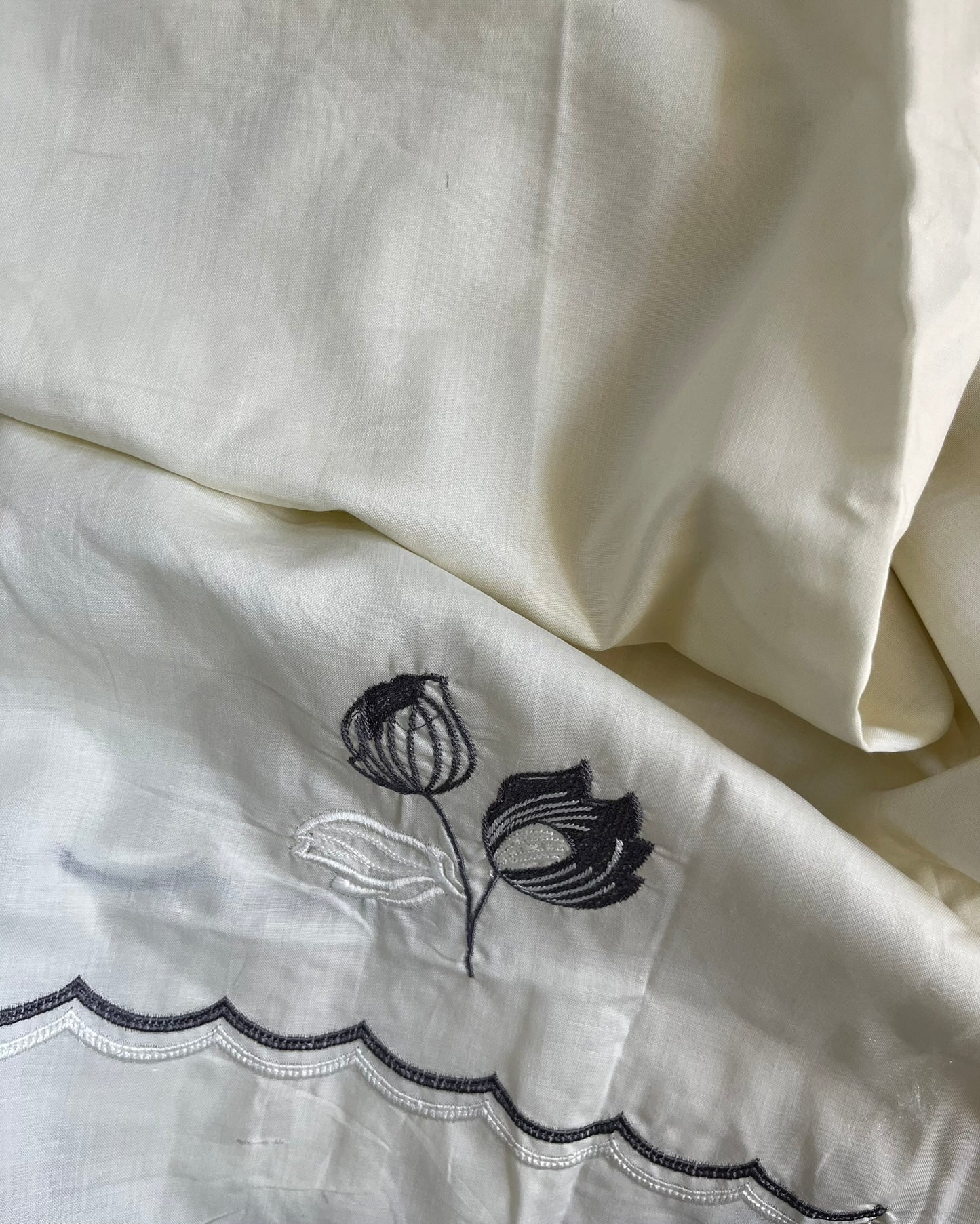 Cream Cotton Suit with Floral Embroidery & Lace Dupatta