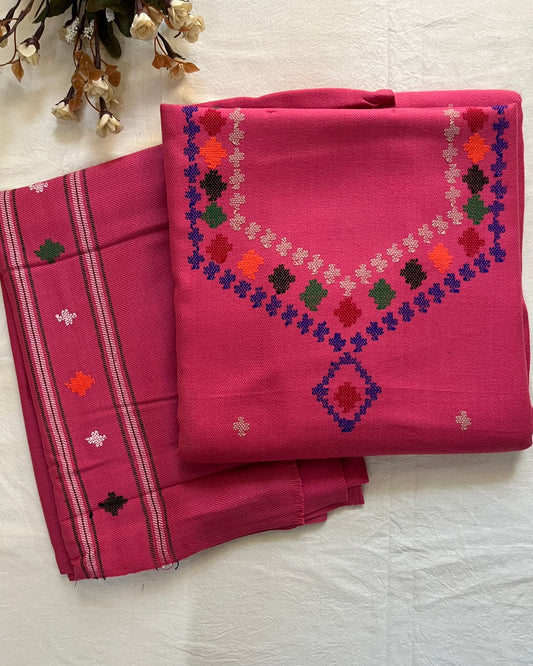 Heritage Kullvi Woolen Suit with Printed Stole in Baby Pink