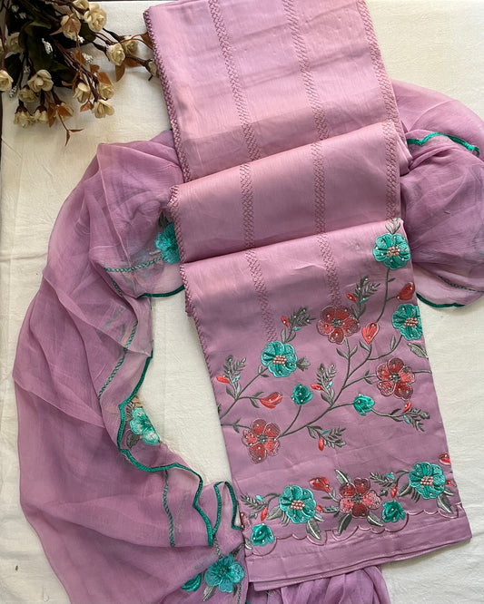 Lavender Jaam Cotton Suit with Embroidery & Scalloped-Edge Dupatta