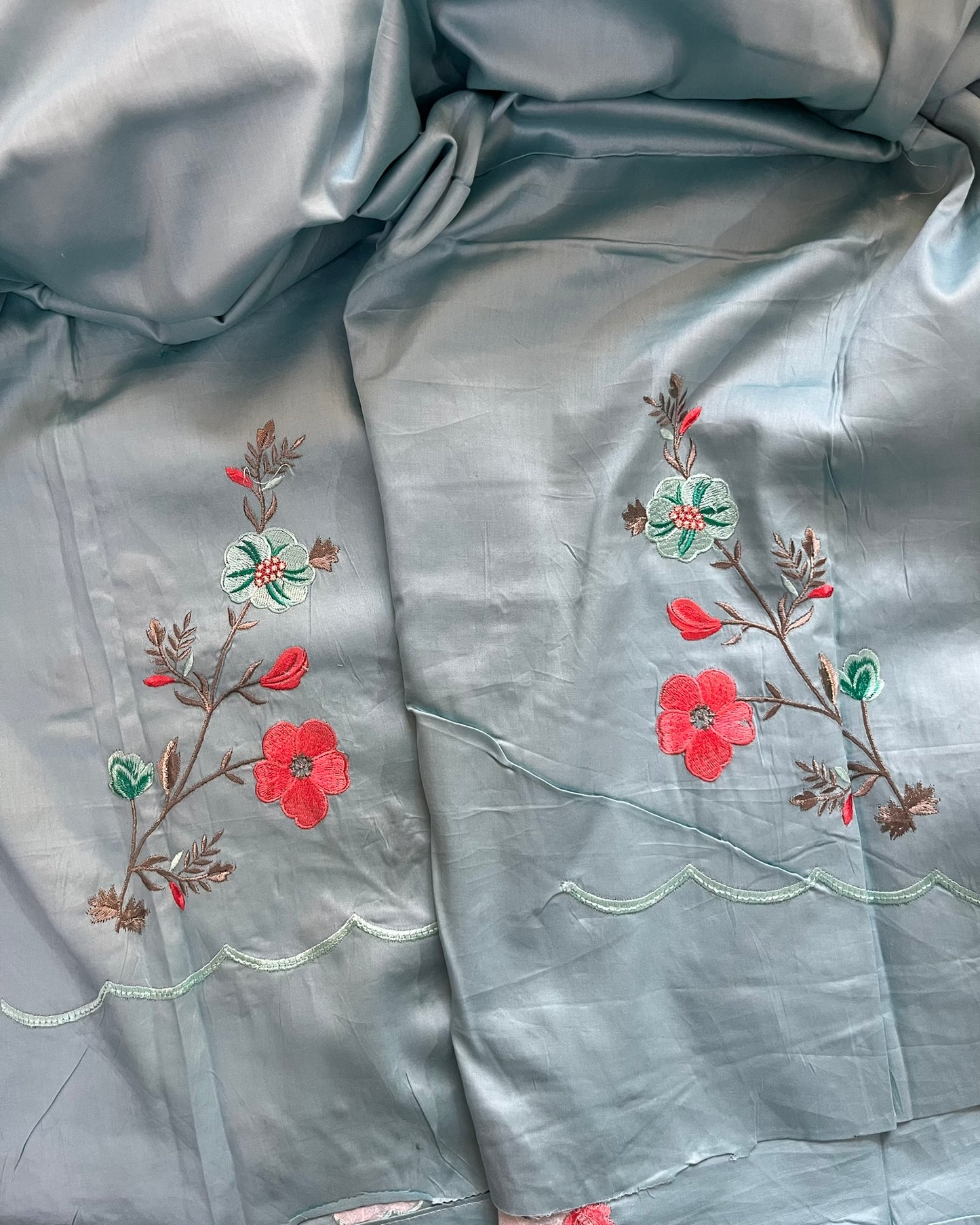 Blue Jaam Cotton Suit with Embroidery & Scalloped-Edge Dupatta