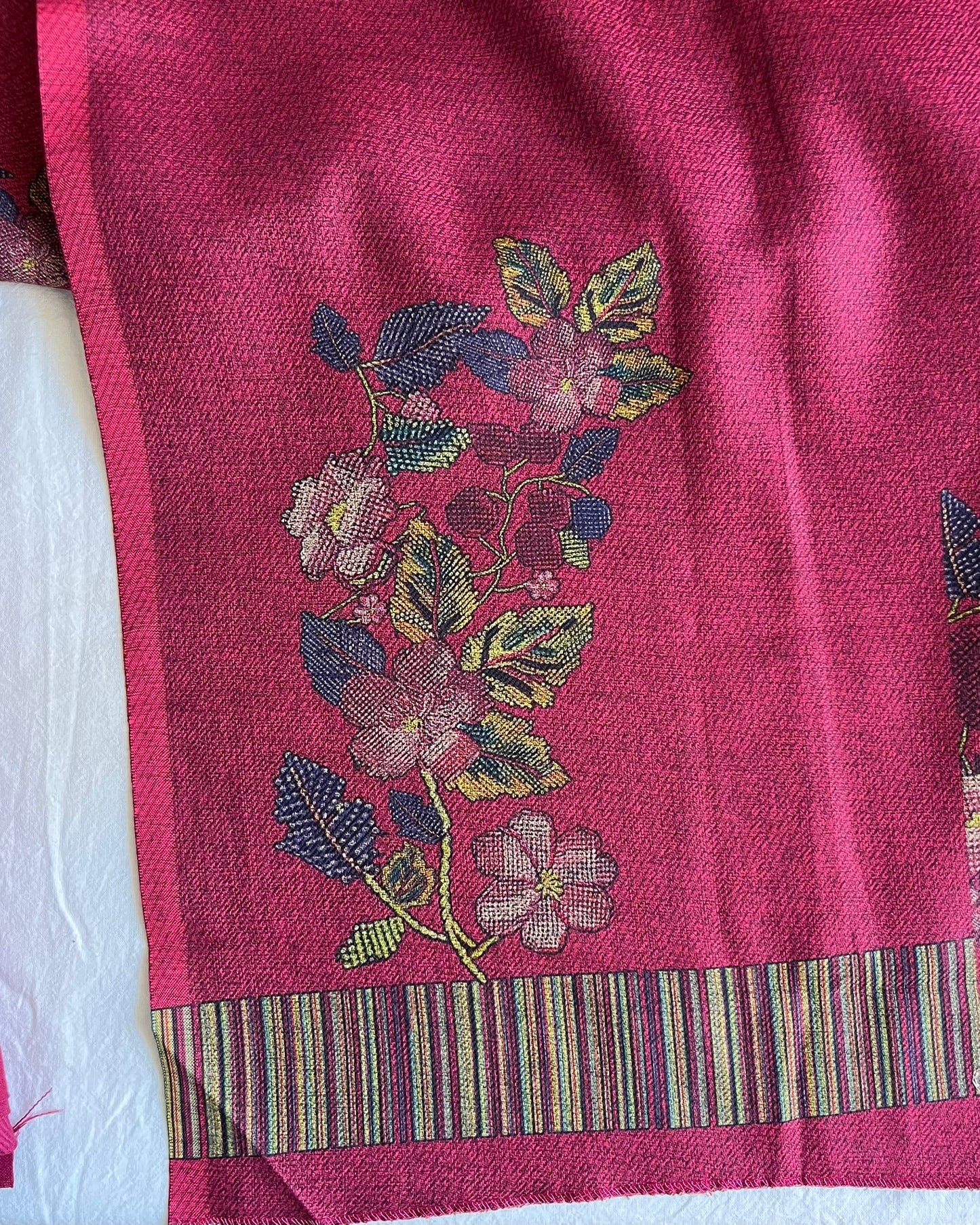 Gulnari Woolen Aari & Mirror Work Suit with Printed Stole - Pink