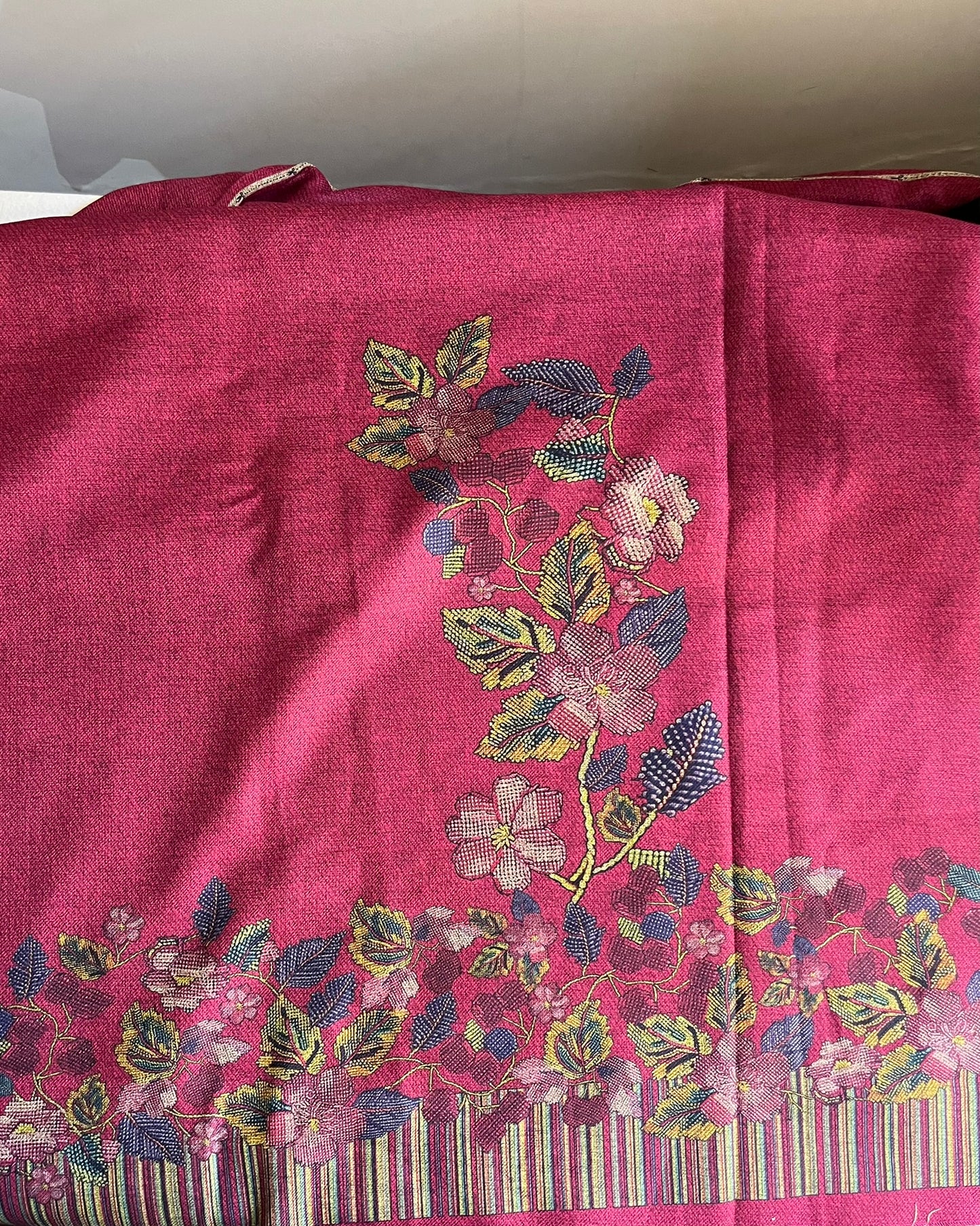 Gulnari Woolen Aari & Mirror Work Suit with Printed Stole - Pink