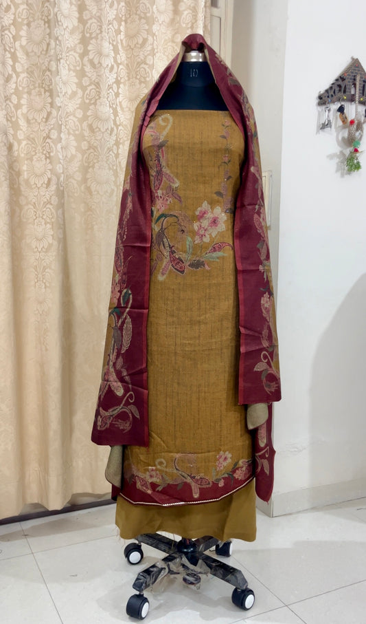 Wool Lurex Suit with Floral Print & Swarovski Detailing - Yellow