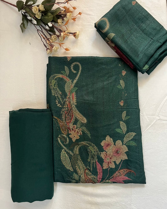 Wool Lurex Suit with Floral Print & Swarovski Detailing - Green