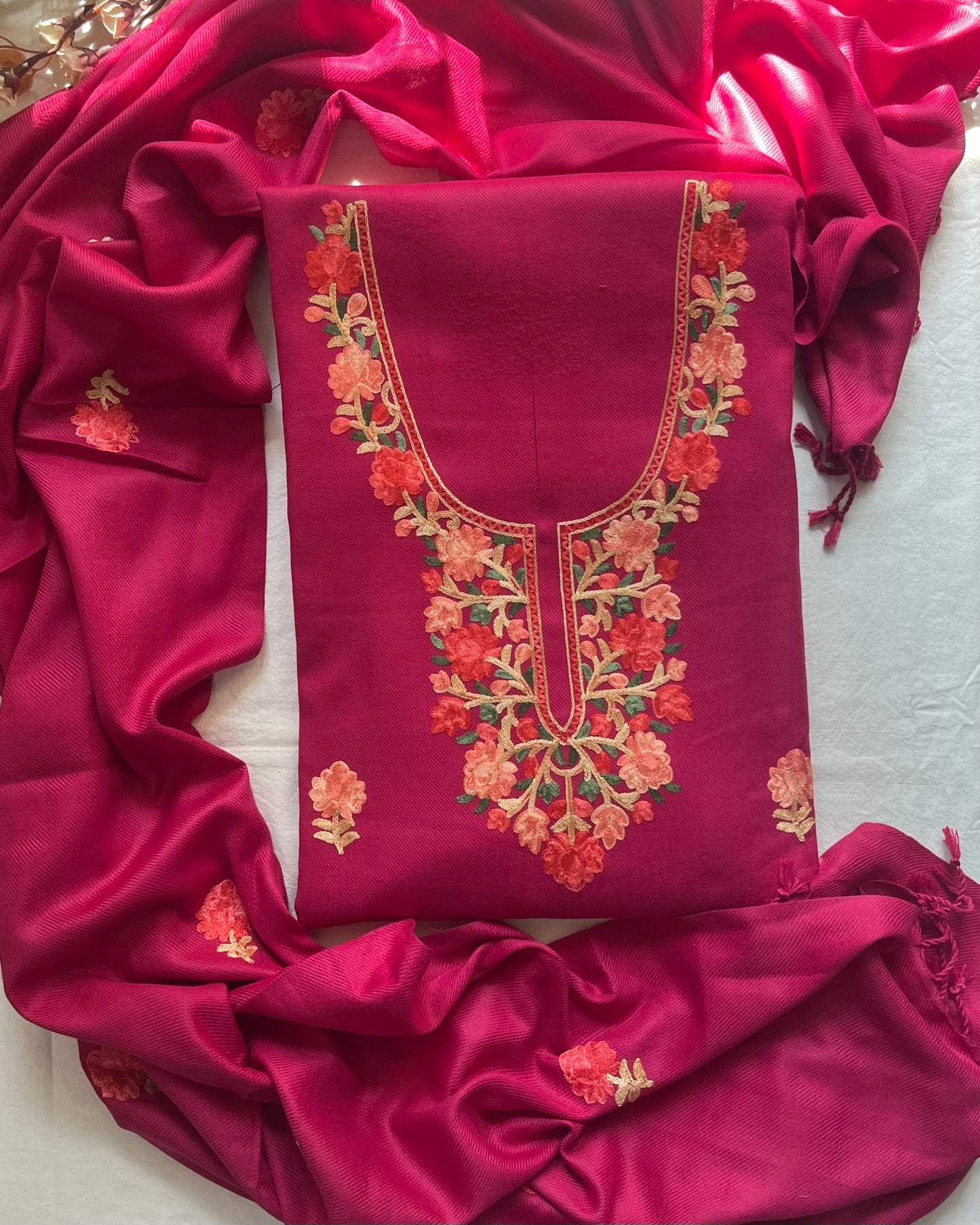 Kashmiri & Aari Embroidery Woolen Suit in Blush Pink