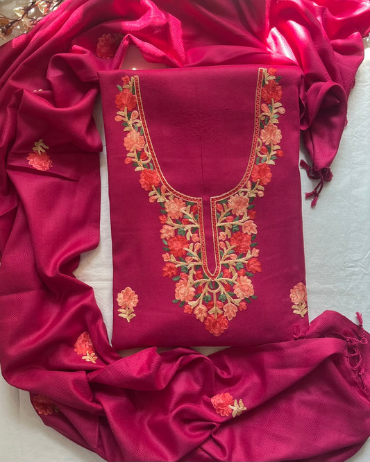 Kashmiri & Aari Embroidery Woolen Suit in Blush Pink