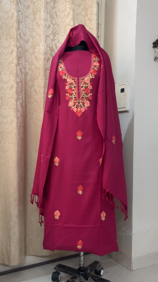 Kashmiri & Aari Embroidery Woolen Suit in Blush Pink