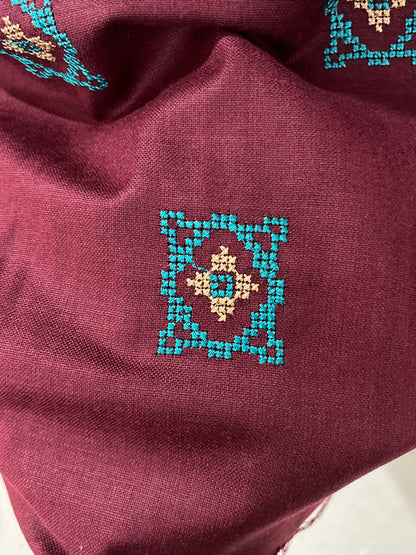 Miras Cross-Stitch  Design Pure Cashmilon Woolen Suit - Brick Red