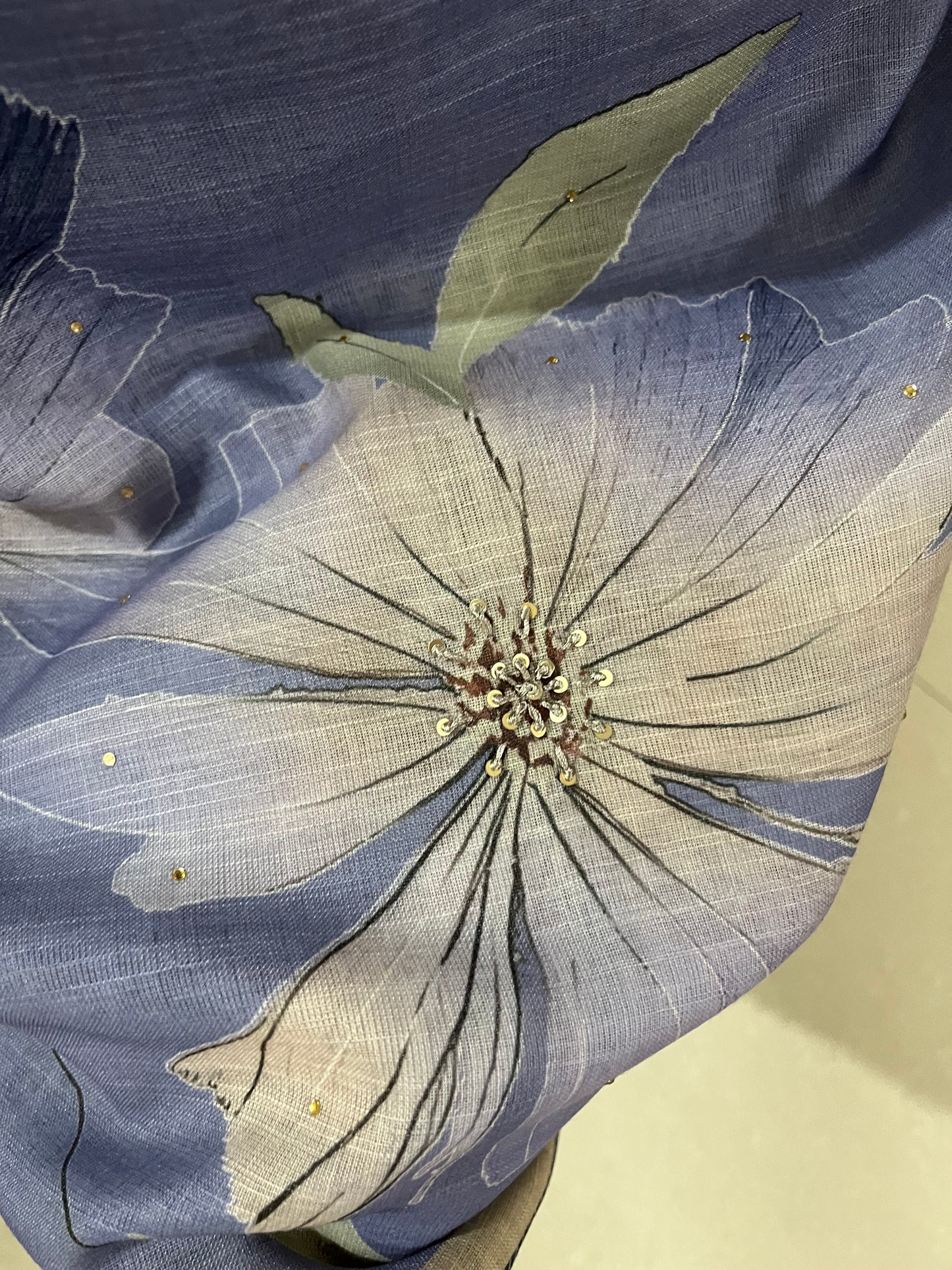 Hastkala Premium Linen Summer Floral Suit with Handwork - Lavender