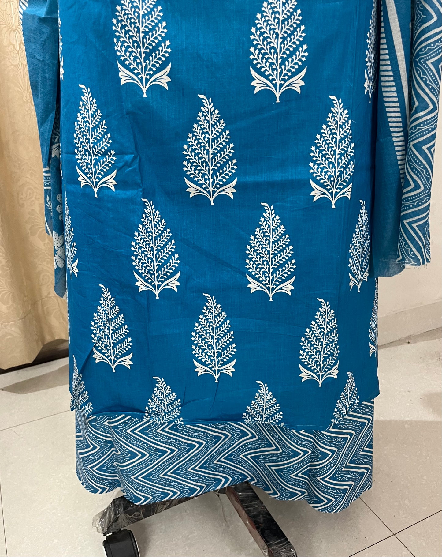 Subah Pure Cotton Suit Set with Sequin Handwork & Lace- Firozi