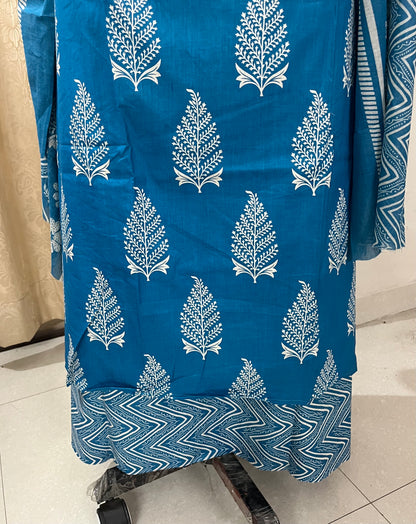 Subah Pure Cotton Suit Set with Sequin Handwork & Lace- Firozi