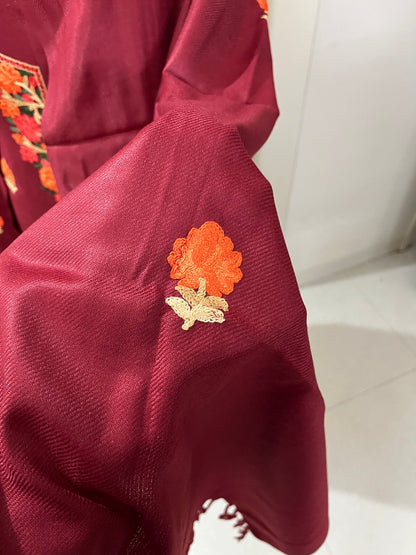 Kashmiri & Aari Embroidery Woolen Suit in Maroon Red