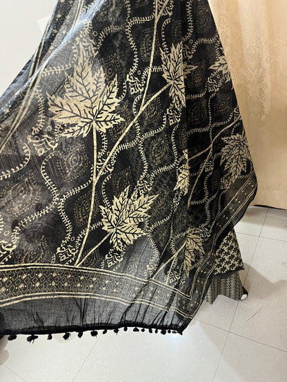 Nagma Pure Cotton Suit Set with Hand Embroidered Neck Patch - Black