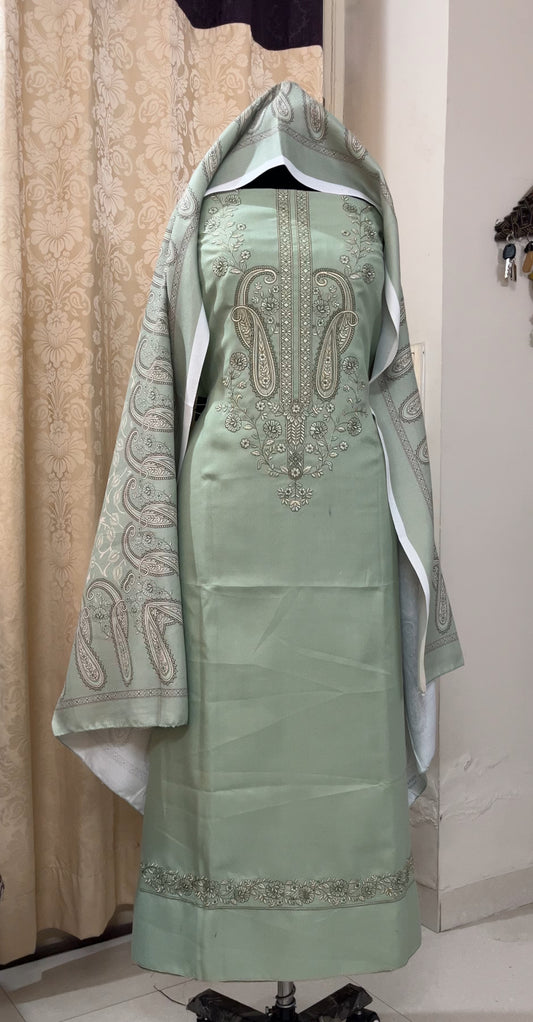 Zoya Pashmina Wool Suit with Boutique-Style Embroidery - Pistachio Green
