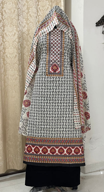 Ajrakh Print Pure Cotton Suit Set with Knot & Mirror Work
