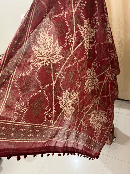 Nagma Pure Cotton Suit Set with Hand Embroidered Neck Patch - Rustic Red