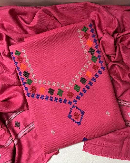 Heritage Kullvi Baby Pink Acrylic Wool Suit with Matching Stole