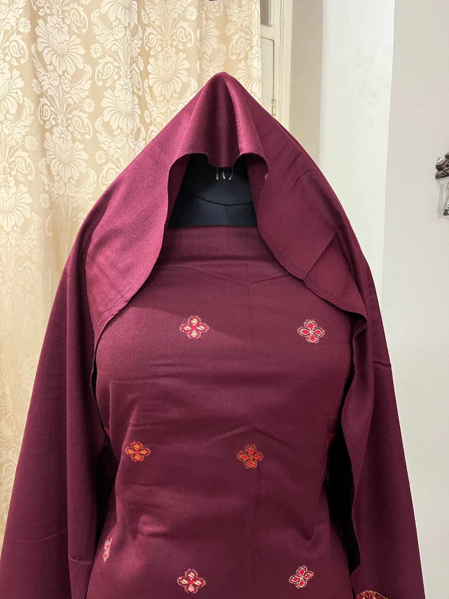 Pahadi Kullvi Soft Woolen Suit with Matching Stole - Maroon
