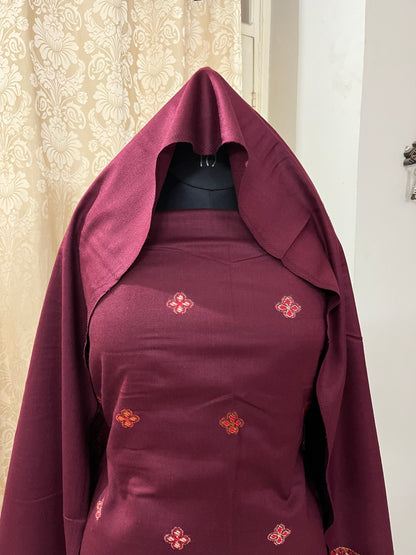 Pahadi Kullvi Soft Woolen Suit with Matching Stole - Maroon