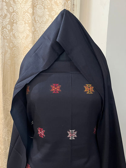 Pahadi Kullvi Soft Woolen Suit with Matching Stole - Black