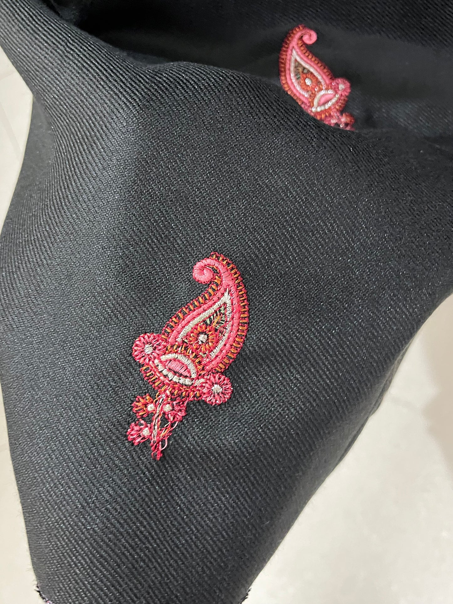 Virsa Pashmina Wool Suit with Antique-Style Embroidery - Black