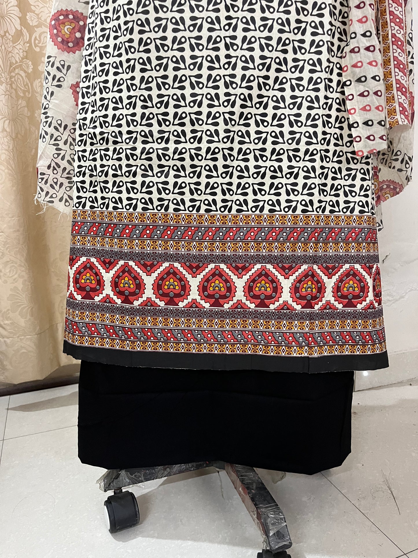 Ajrakh Print Pure Cotton Suit Set with Knot & Mirror Work