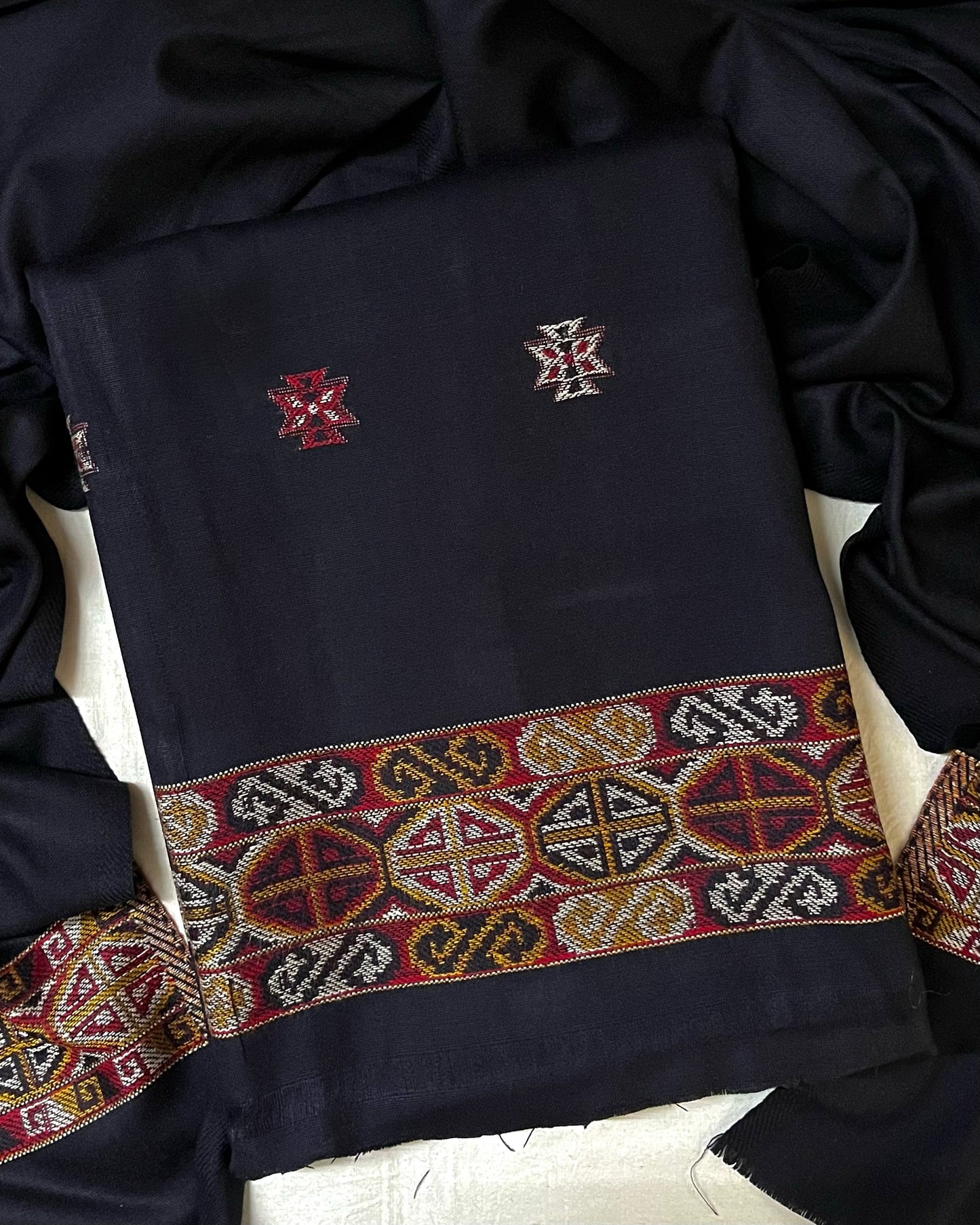 Pahadi Kullvi Soft Woolen Suit with Matching Stole - Black