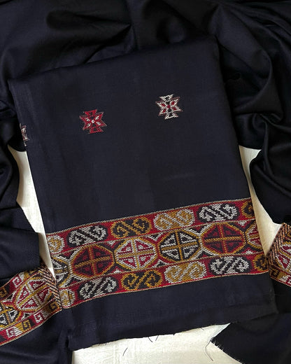 Pahadi Kullvi Soft Woolen Suit with Matching Stole - Black