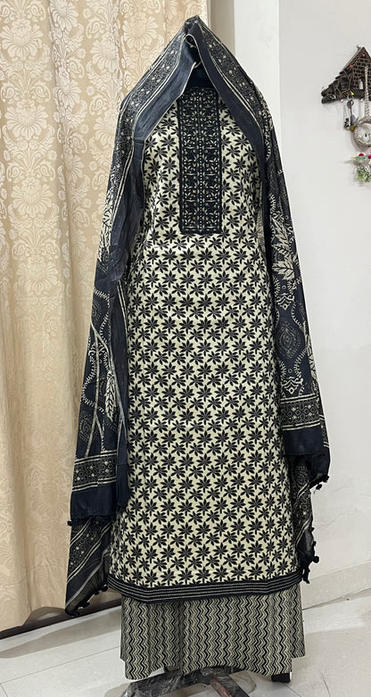 Nagma Pure Cotton Suit Set with Hand Embroidered Neck Patch - Black