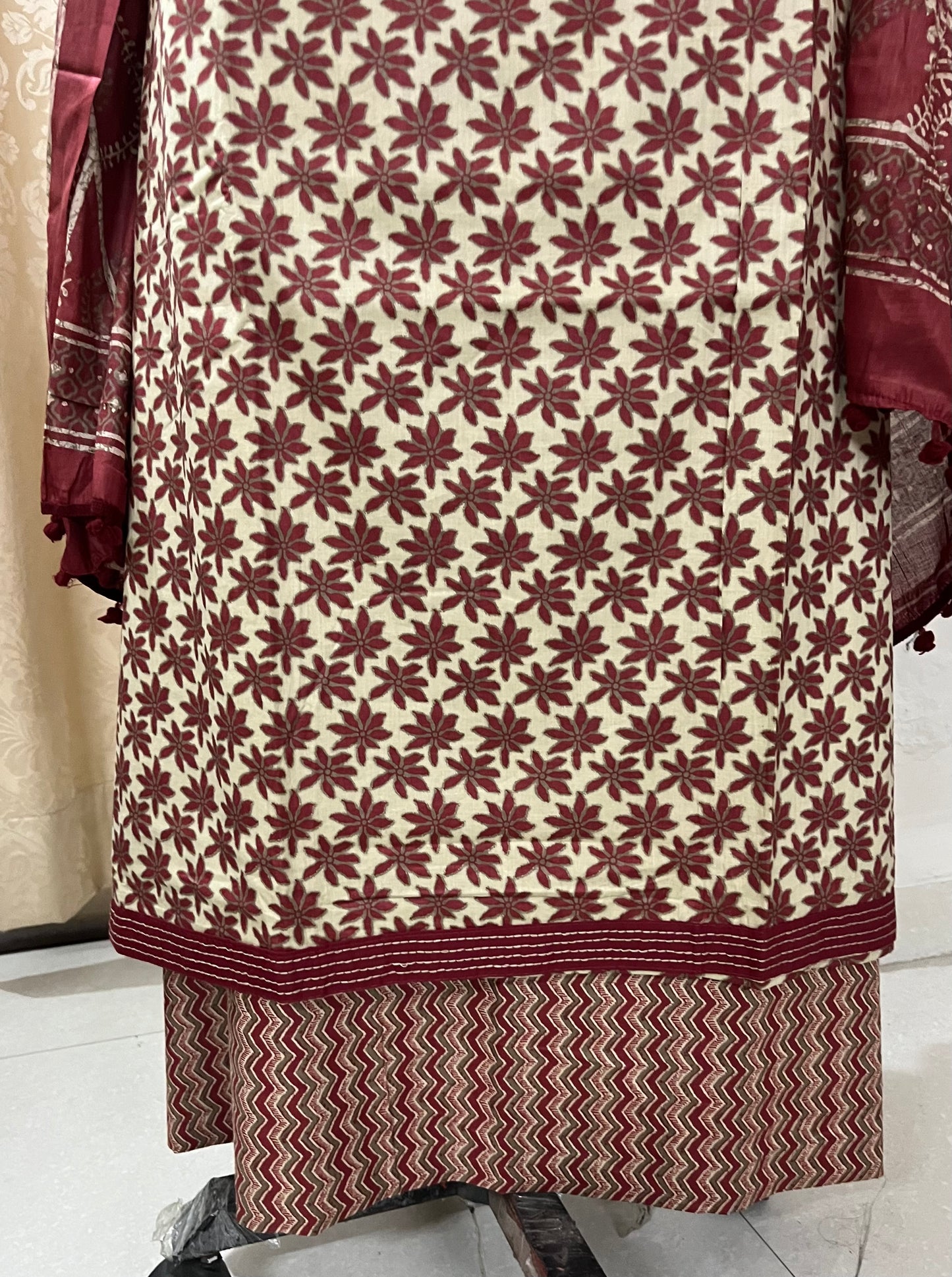Nagma Pure Cotton Suit Set with Hand Embroidered Neck Patch - Rustic Red