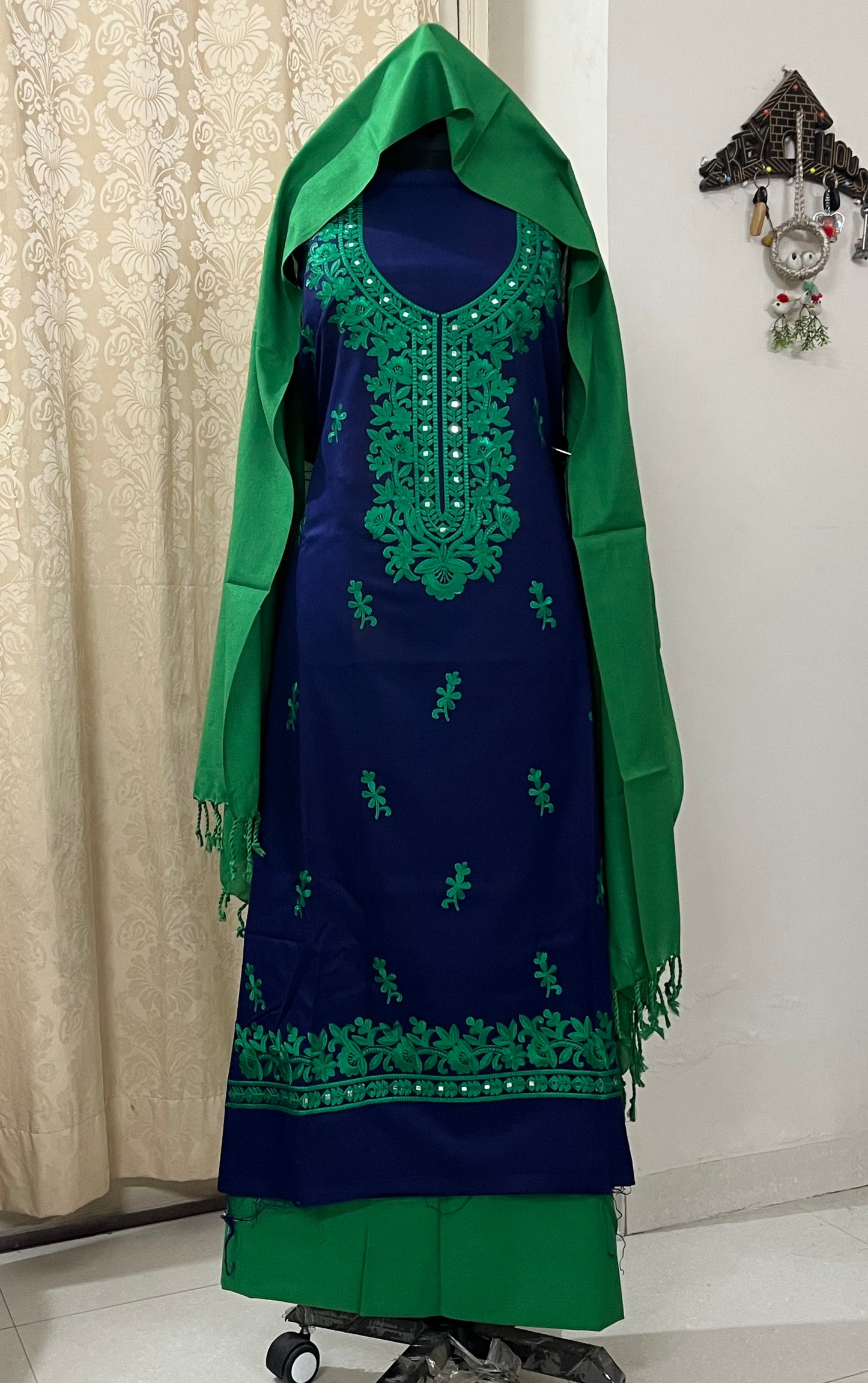 Dilara Pure Cashmilon Woolen Suit with Mirror Work & Embroidery - Navy Blue
