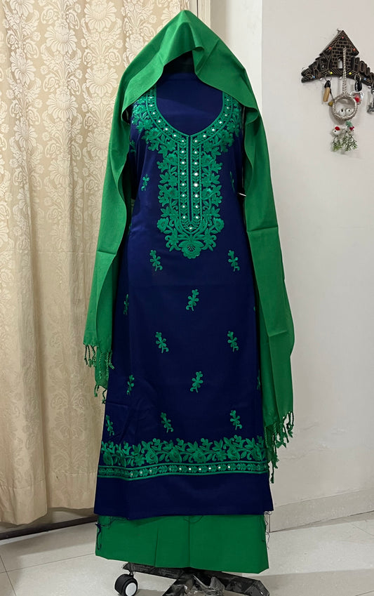 Dilara Pure Cashmilon Woolen Suit with Mirror Work & Embroidery - Navy Blue
