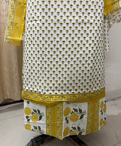 Sajni Pure Cotton Floral Suit Set with Knot & Mirror Work - Yellow