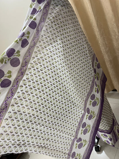 Sajni Pure Cotton Floral Suit Set with Knot & Mirror Work - Purple