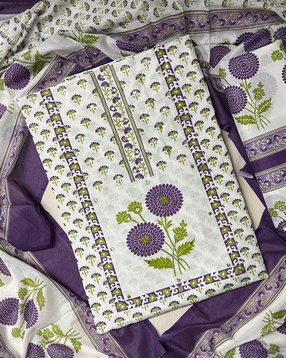 Sajni Pure Cotton Floral Suit Set with Knot & Mirror Work - Purple