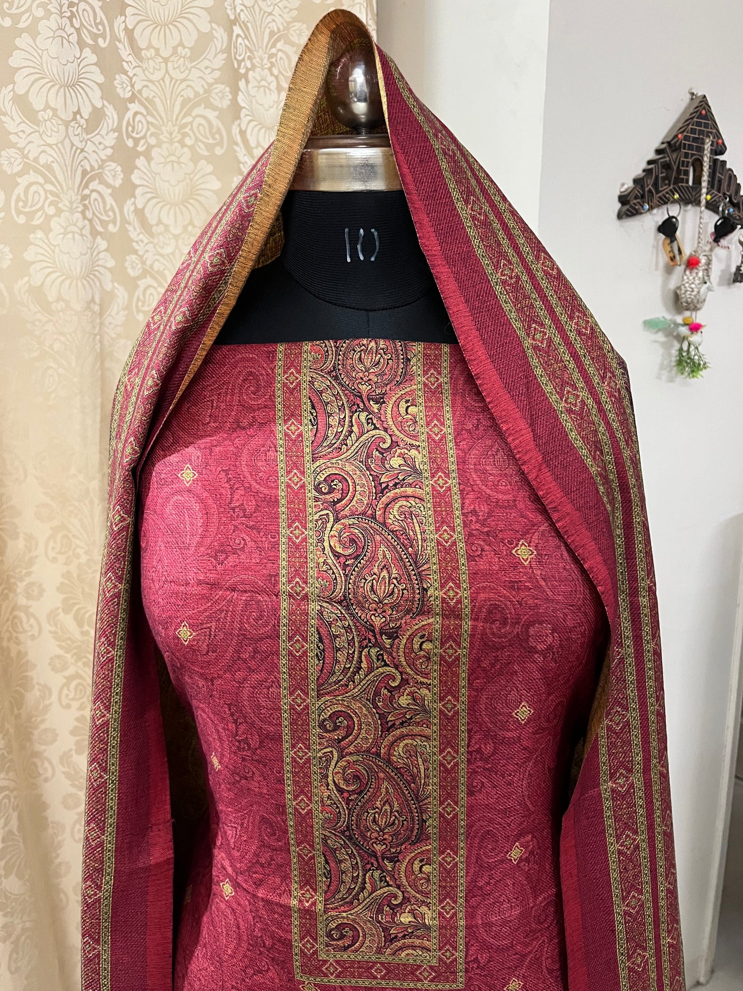 Nazaakat Toosh Pashmina Suit with Matching Stole- Rani Pink