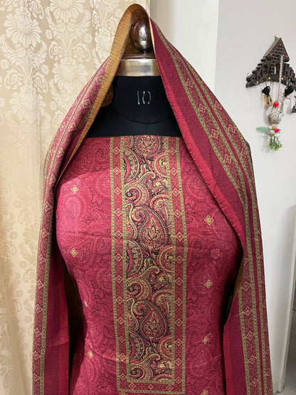 Nazaakat Toosh Pashmina Suit with Matching Stole- Rani Pink