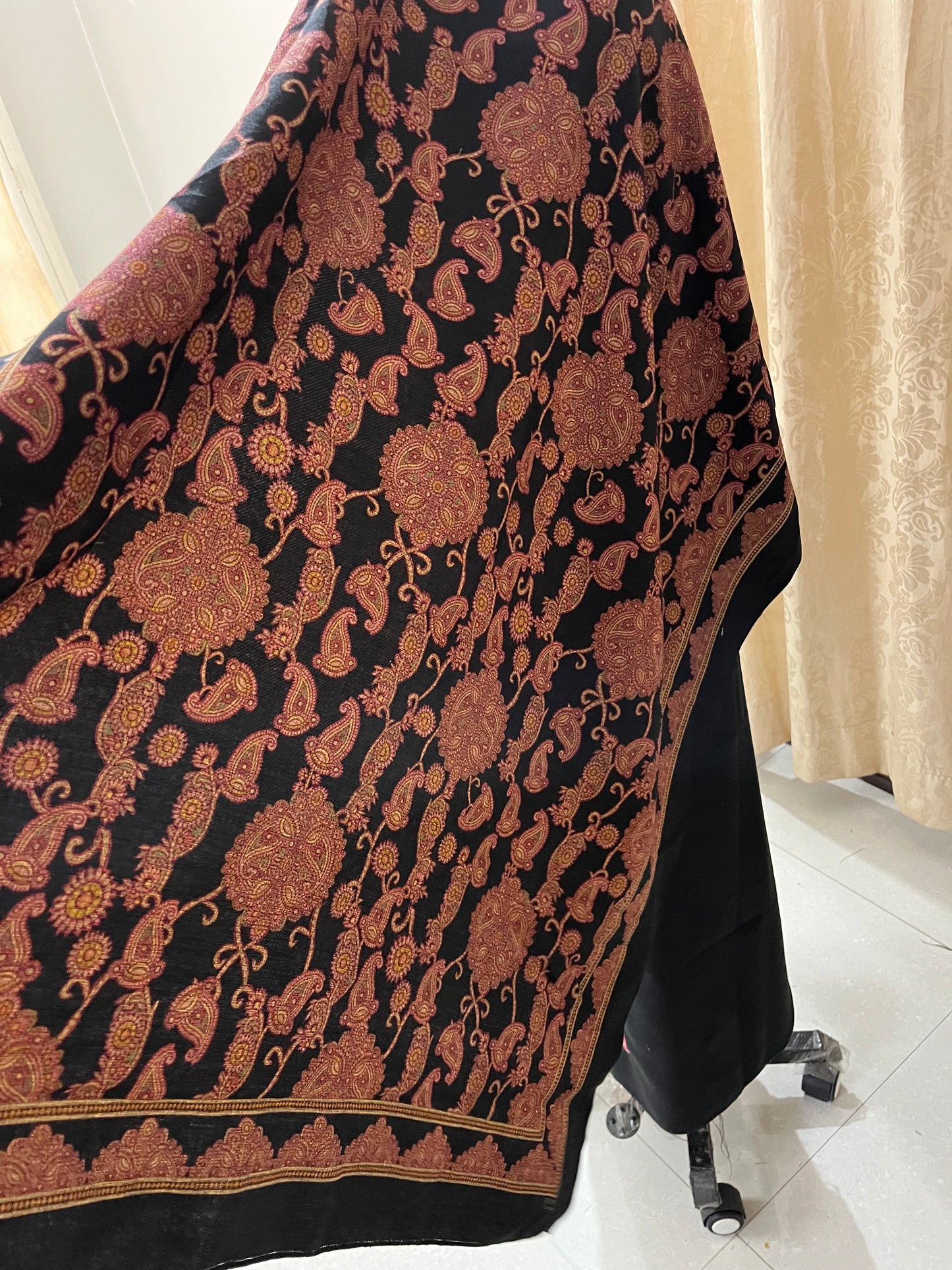 Virsa Pashmina Wool Suit with Antique-Style Embroidery - Black