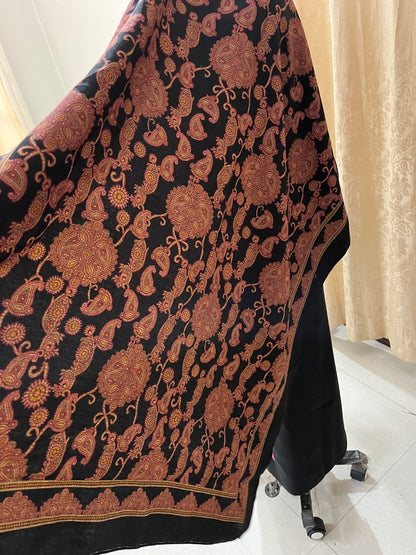 Virsa Pashmina Wool Suit with Antique-Style Embroidery - Black