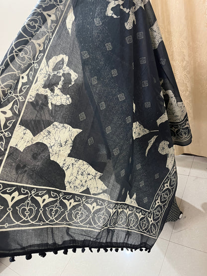 Sukoon Pure Cotton Suit Set with Embroidered Neck Patch - Steel Blue