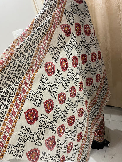 Ajrakh Print Pure Cotton Suit Set with Knot & Mirror Work